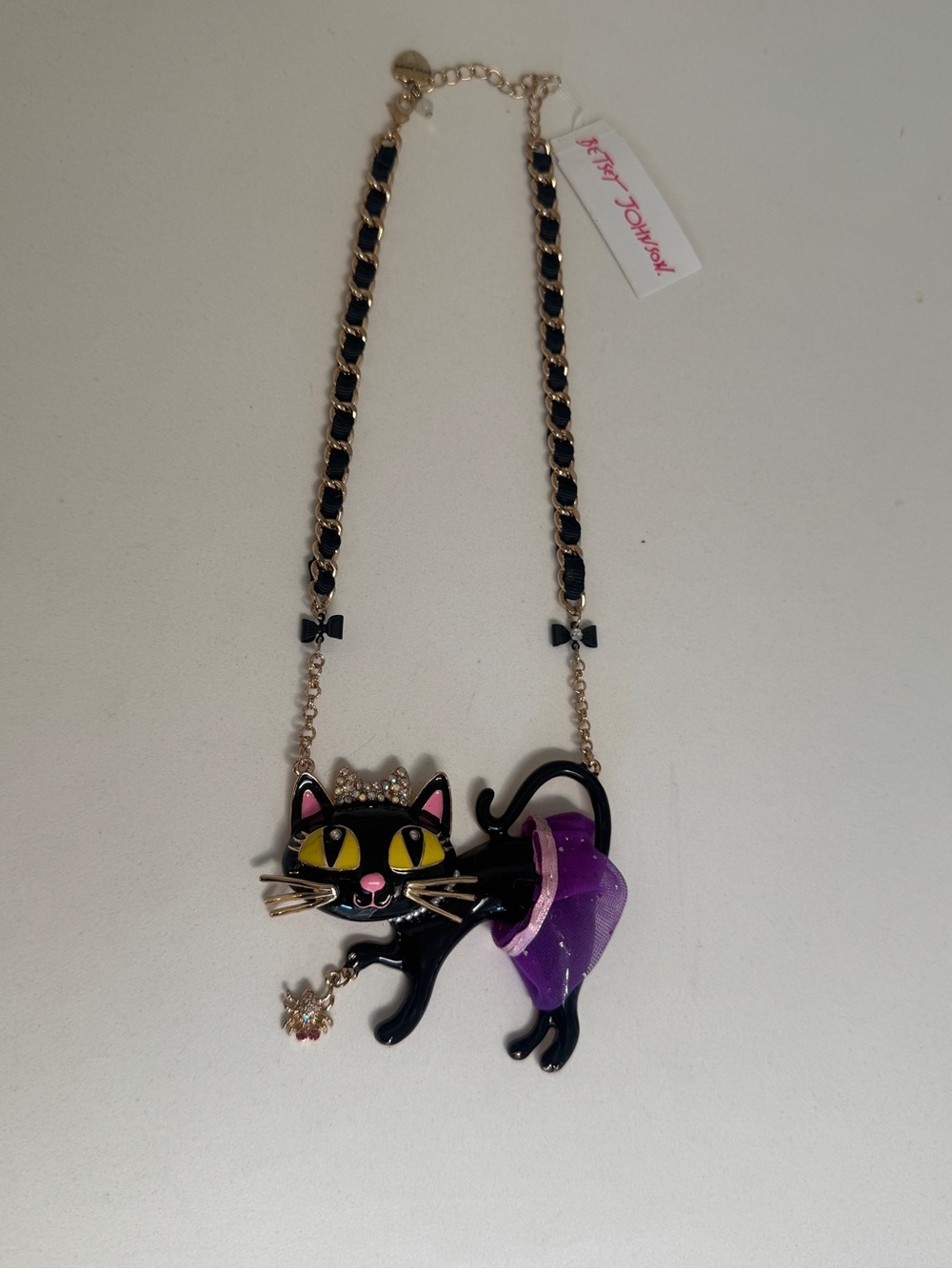 Betsey Johnson Black Cat Pendant Necklace with Purple Skirt